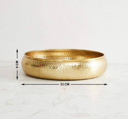 Hand Hammered Brass Urli Bowl – 33 cm Decorative Diya / Floating Candle Bowl for Home & Diwali Decor