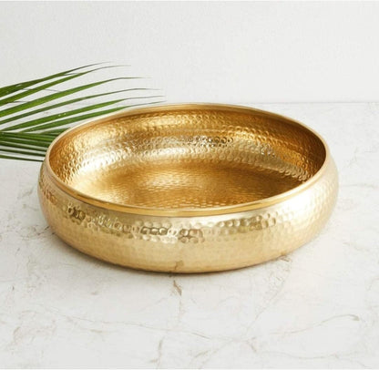 Hand Hammered Brass Urli Bowl – 33 cm Decorative Diya / Floating Candle Bowl for Home & Diwali Decor