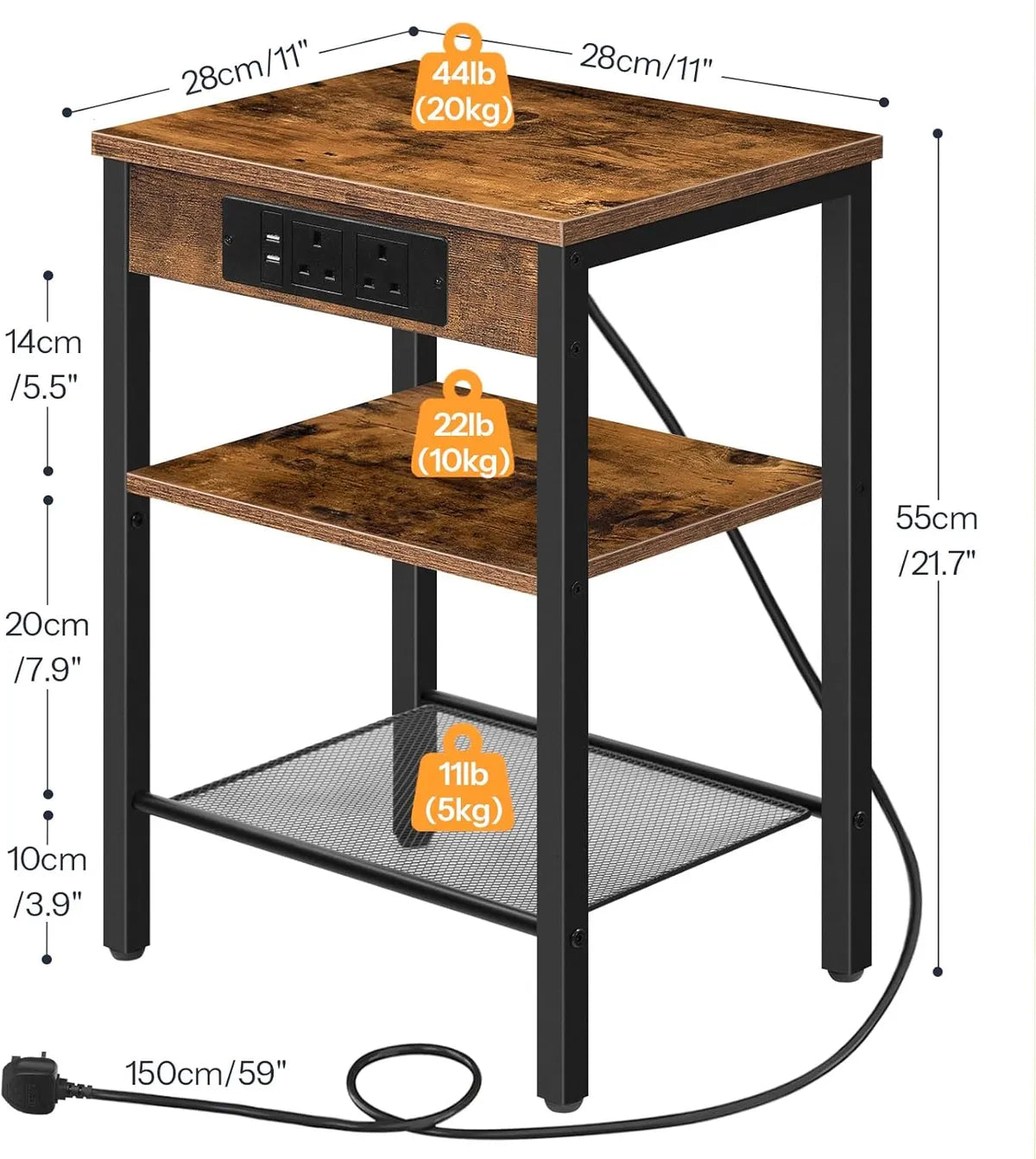 Westons Craft Rustic End Table with Power Outlet