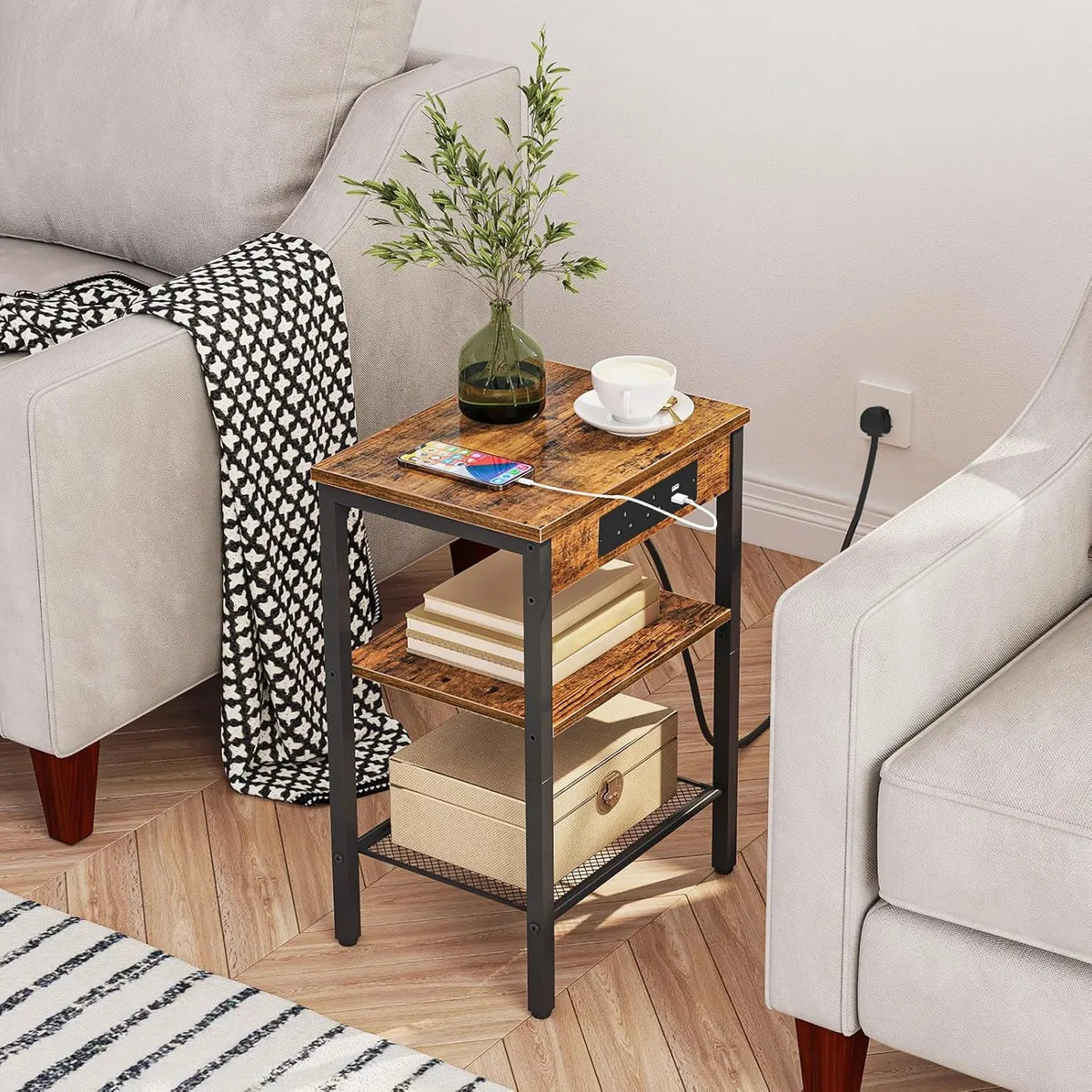 Westons Craft Rustic End Table with Power Outlet
