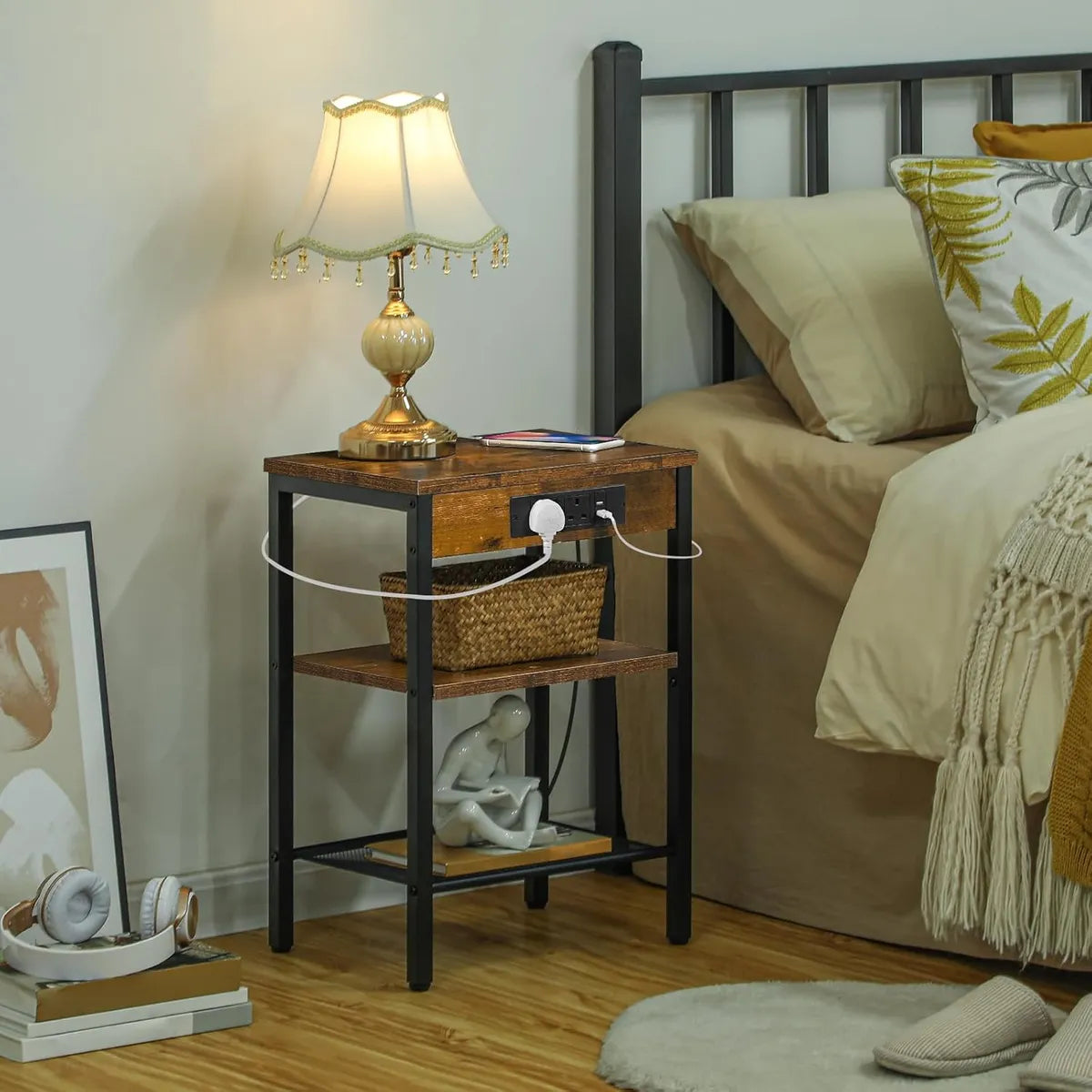 Westons Craft Rustic End Table with Power Outlet