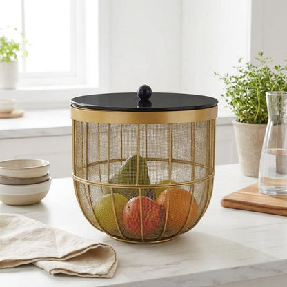 Luxury Gold Mesh Storage Basket with Lid – 25 cm