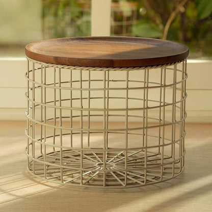 Metal Storage Basket with Wooden Lid – Multipurpose Kitchen Organizer