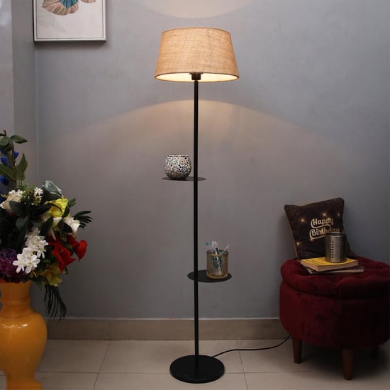“Modern Floor Lamp with Dual Shelves | Minimalist Standing Lamp with Storage for Living Room & Bedroom”