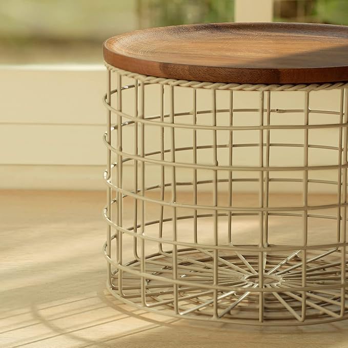 Metal Storage Basket with Wooden Lid – Multipurpose Kitchen Organizer