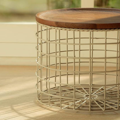 Metal Storage Basket with Wooden Lid – Multipurpose Kitchen Organizer