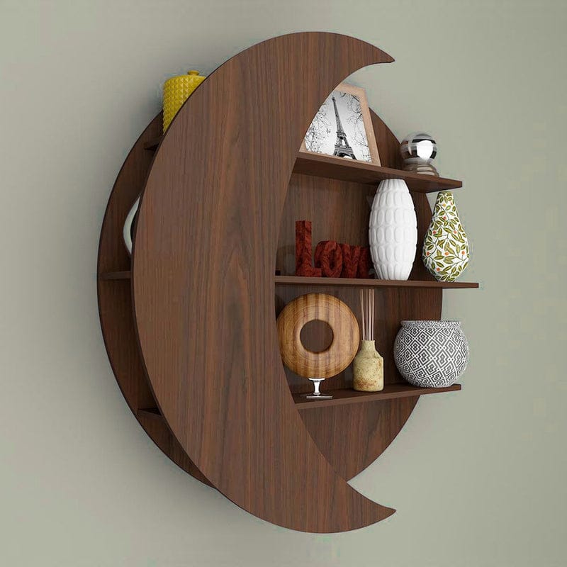 Modern Crescent Moon Wall Shelf – Wooden Decorative Floating Wall Rack for Living Room & Bedroom
