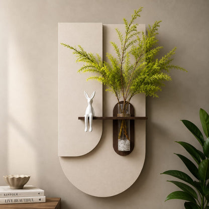 Luxury Minimalist Wall Planter Vase with Wooden Shelf & Bunny Decor