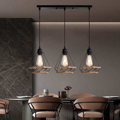 Industrial 3-Light Pendant Hanging Lamp with Rope Design – Modern Ceiling Light Fixture