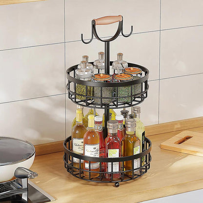 2-Tier Fruit Basket with Banana Hanger – Metal Kitchen Counter Organizer