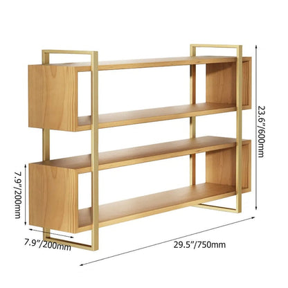4-Tier Wooden Wall Shelf with Gold Metal Frame – Modern Floating Display Rack