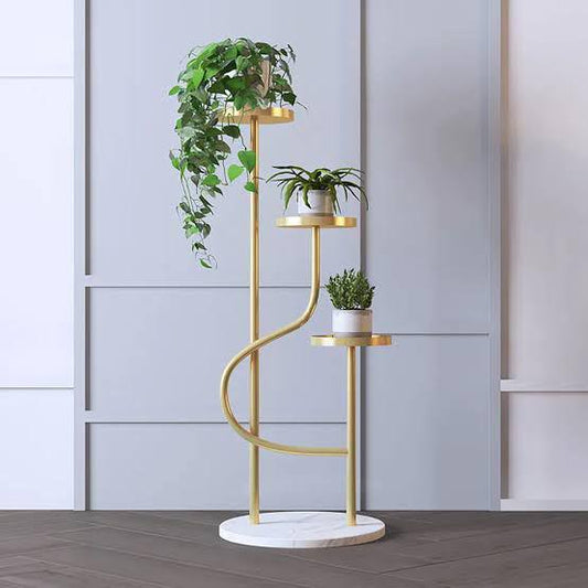 Luxury Gold 3-Tier Plant Stand – S Shape Metal Planter Stand with Marble Base
