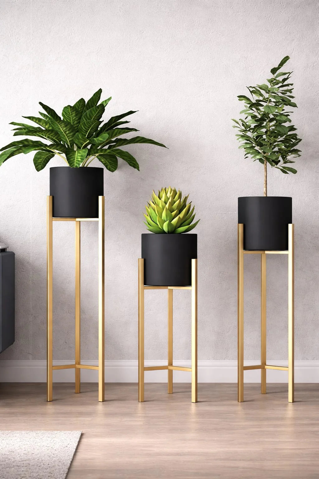 Set of 3, Elegant black pot Flower Stands for Home Decor