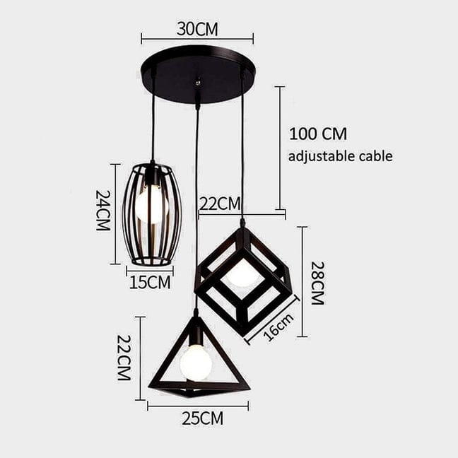 Modern Geometric 3-Light Pendant Ceiling Lamp – Industrial Decorative Hanging Light