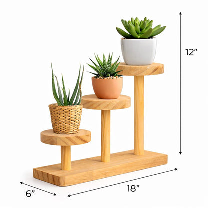 Rustic Wooden 3-Tier Plant Stand | Tabletop Flower Pot Display Rack | Natural Wood Succulent Holder for Home Décor