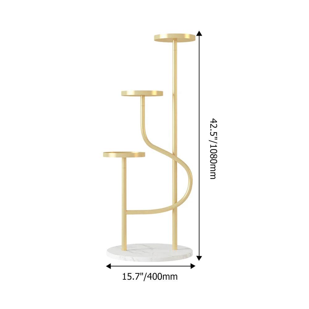 Luxury Gold 3-Tier Plant Stand – S Shape Metal Planter Stand with Marble Base