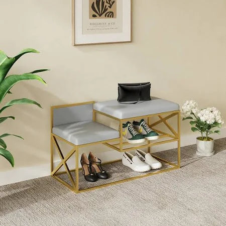 Luxury Gold Shoe Bench with Cushion