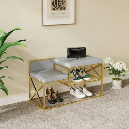 Luxury Gold Shoe Bench with Cushion