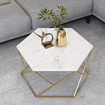 Modern wooden Top Nested Coffee Table Set with Gold Metal Frame (Set of 2)