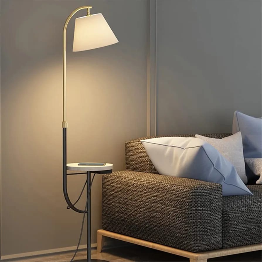 Modern Floor Lamp with Side Table | Luxury Nordic Standing Lamp for Living Room