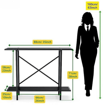 Industrial 2-Tier Metal Plant Stand Shelf | Multi-Purpose Flower Pot Display Rack | Indoor & Outdoor Plant Organizer