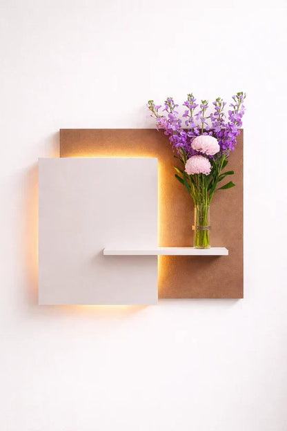 Modern LED Wall Art Shelf with Glass Vase Holder | Luxury Illuminated Floating Shelf | Decorative Wall Panel for Home Décor