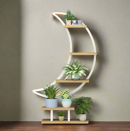 Modern Curved Plant Stand Shelf – Multi Tier Indoor Planter Rack (Wood & Metal Design)